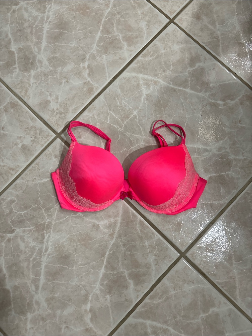 Victoria's Secret Hot Pink Lace-Trim Push-Up Bra